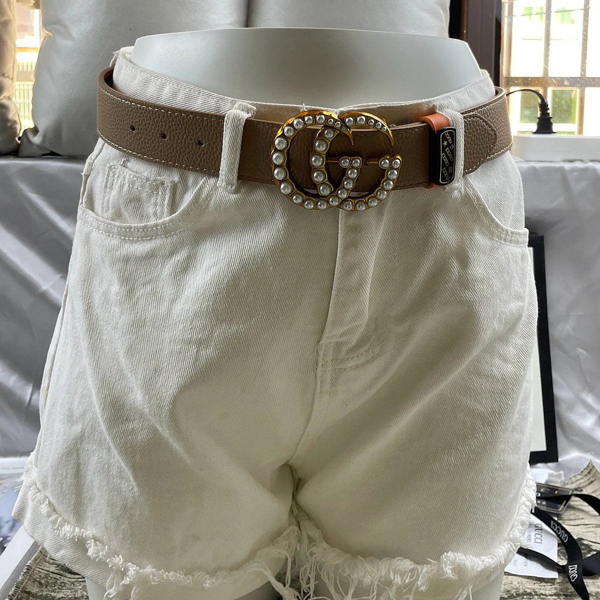 2025 4 Colors Double G Pearl Litchi Pattern Double Sided Belt