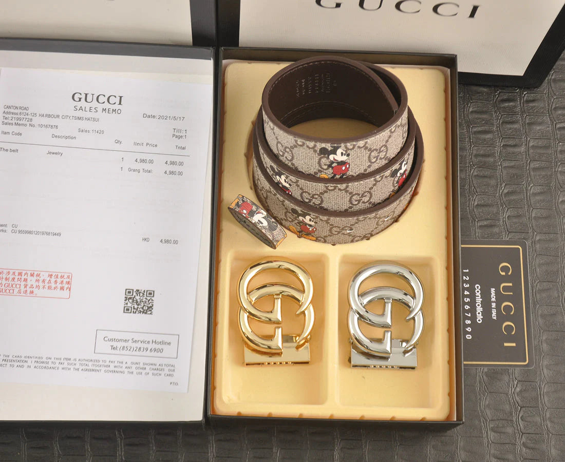 2025 3-color  double G Mickey Mouse print belt