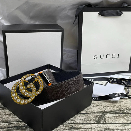 2025 belt 4 Colors  double-G rhinestone double-sided lychee pattern belt