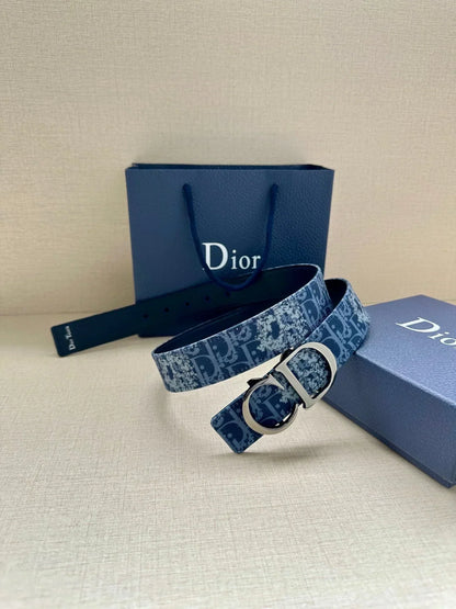 2025 belt Double-sided belt 35mm blue denim and smooth cowhide belt