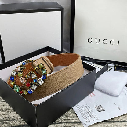 2025 4 Colors  double G seven-color rhinestone double-sided lychee pattern belt