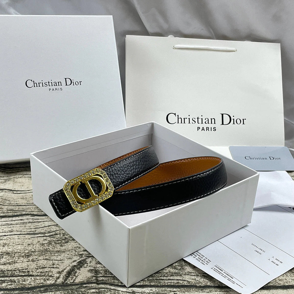 2025 6 Colors  rhinestone lychee pattern double-sided belt