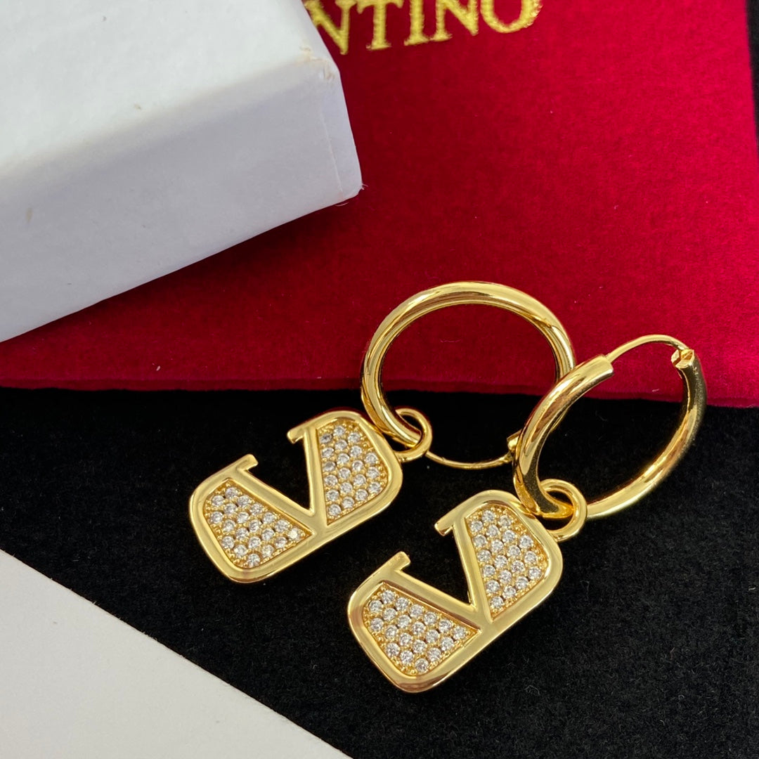 VALENTINO Sparkling Diamond Monogram Earrings