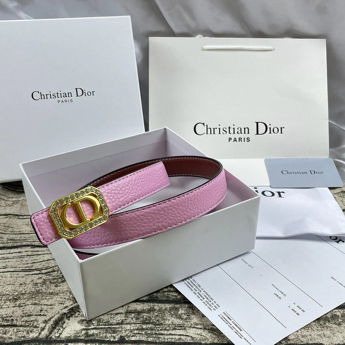 2025 6 Colors  rhinestone lychee pattern double-sided belt